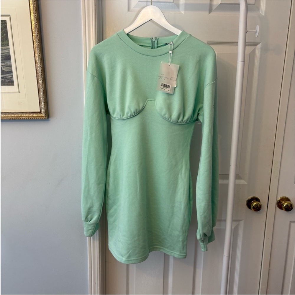 New Sabo Skirt Mint Green Long Sleeve Women's Dress Size Large  Cotton Blend - Picture 2 of 11